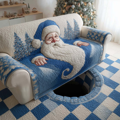 Santa's Blue Portal Quilted Sofa Cover Christmas Couch Protector Great Santa Presents Trendyhomewear - Pvr
