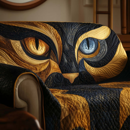 Cat Eyes Christmas Quilted Sofa Cover Best Holiday Couch Protector Cat Inspired Gifts Trendyhomewear - Pvr