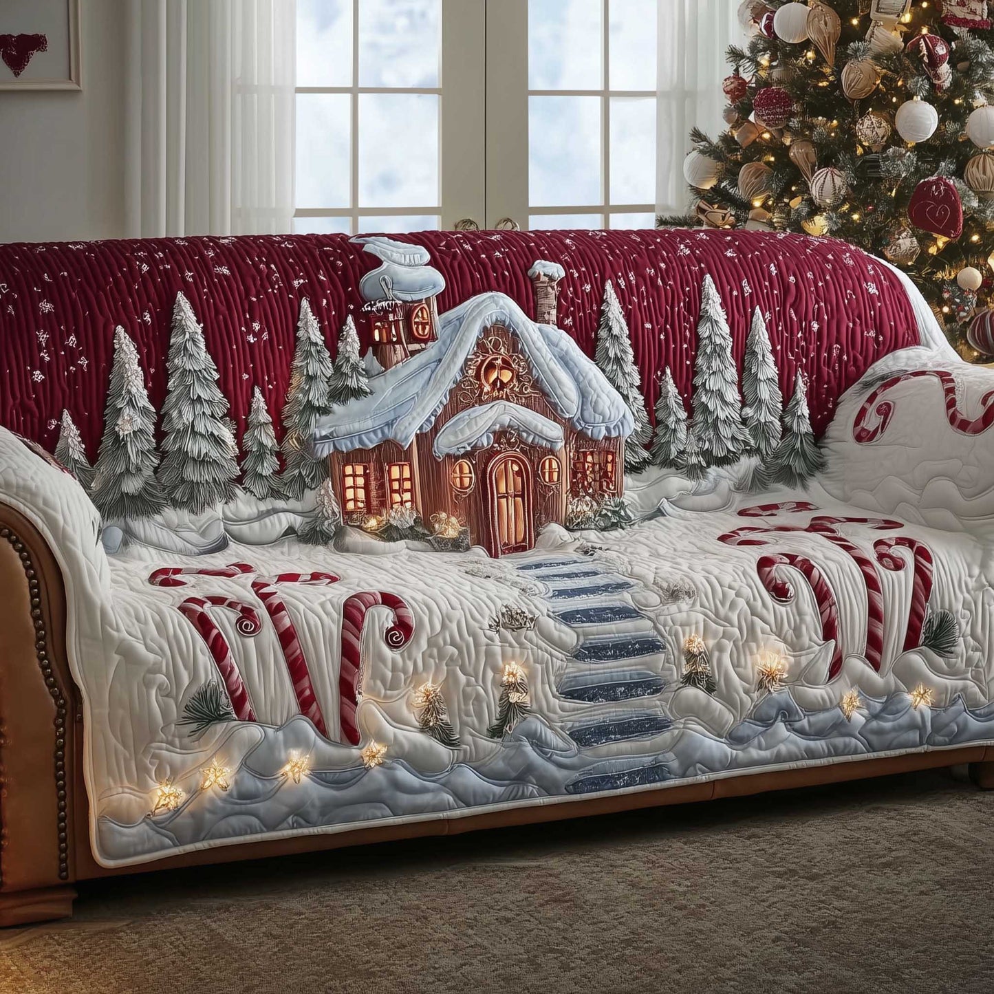 Woodhouse Wonderland Quilted Sofa Cover Xmas Sofa Protector Cozy Winter Themed Gifts Trendyhomewear - Pvr