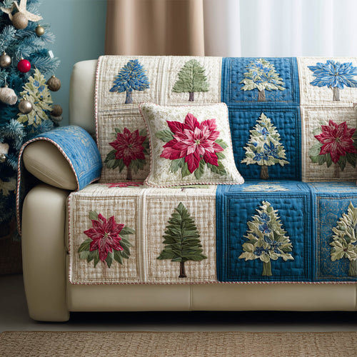 Poinsettia And Pine Quilted Sofa Cover Festive Holiday Sofa Decor Unusual Poinsettia Gifts Trendyhomewear - Pvr