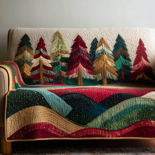 Pine Tree Fiber Art Quilted Sofa Cover Cozy Sofa Decor Novelty Christmas Pine Tree Gifts Trendyhomewear - Pvr