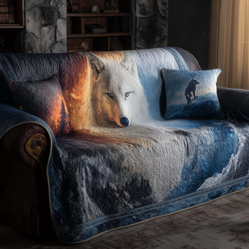 Wolf Fire And Shadow Quilted Sofa Cover Cool Sofa Pad Wolf Novelty Gifts For Friends Trendyhomewear - Pvr