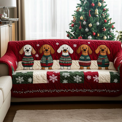 Dachshund In Cozy Sweater Cabin Quilted Sofa Cover Lovely Sofa Pad Dog Gifts Decor Trendyhomewear - Pvr
