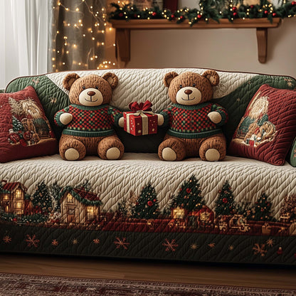 Teddy Bears In Love Quilted Sofa Cover Xmas Sofa Furniture Teddy Bears Novelty Gifts Trendyhomewear - Pvr