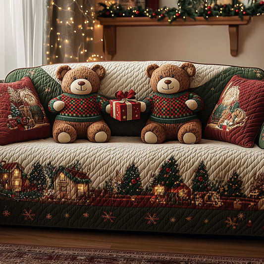 Teddy Bears In Love Quilted Sofa Cover Xmas Sofa Furniture Teddy Bears Novelty Gifts Trendyhomewear - Pvr