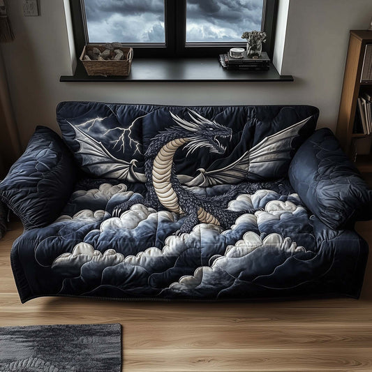 Dragon's Storm Quilted Sofa Cover Xmas Holiday Sofa Protector Best Dragon Themed Gifts Trendyhomewear - Pvr