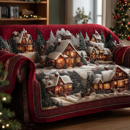 Hometown Christmas Night Quilted Sofa Cover Festive Xmas Couch Furniture Winter Item Gifts Trendyhomewear - Pvr