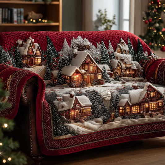 Hometown Christmas Night Quilted Sofa Cover Festive Xmas Couch Furniture Winter Item Gifts Trendyhomewear - Pvr