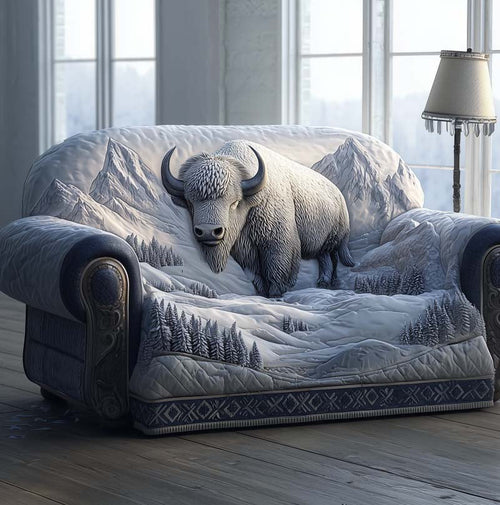 Bison Iceland Quilted Sofa Cover Holiday Couch Protector Cool Bison Gifts For Christmas Trendyhomewear - Pvr