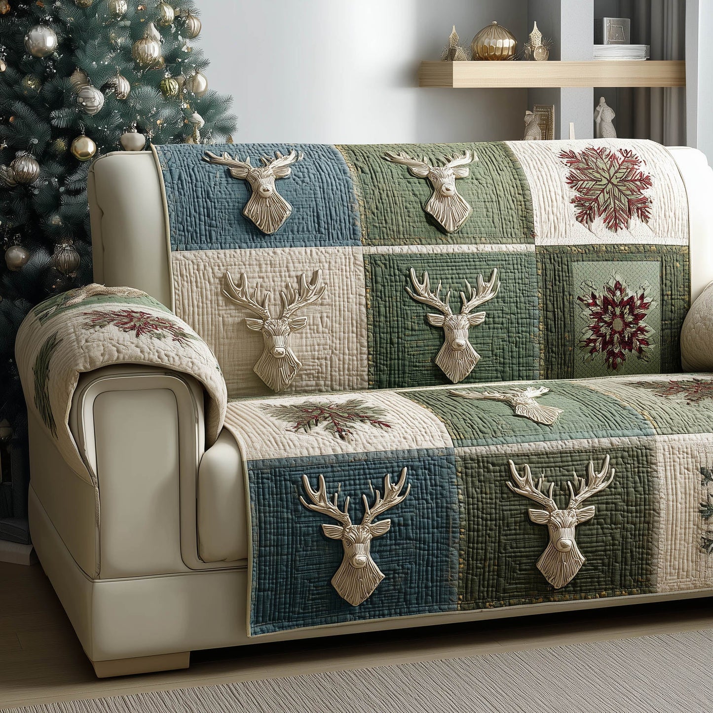 Winter Antler Quilted Sofa Cover Unique Xmas Sofa Furniture Antler Themed Gift Items Trendyhomewear - Pvr