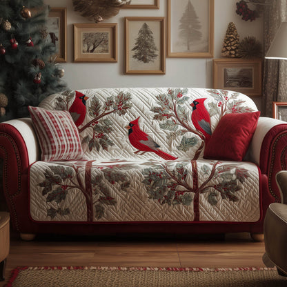 Cardinals Winter Quilted Sofa Cover Festive Christmas Sofa Protector Cardinal Gift Decoration Trendyhomewear - Pvr