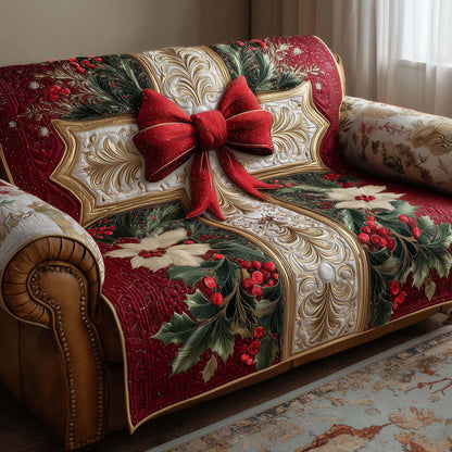 Velvet Bow Christmas Quilted Sofa Cover Festive Sofa Protector Coquette Bow Presents Ideas Trendyhomewear - Pvr