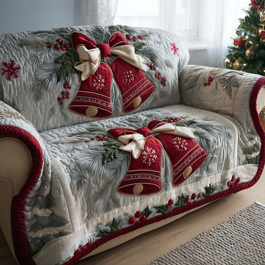 Christmas Bell Snowy Retreat Quilted Sofa Cover Xmas Sofa Furniture Decor Bell Gifts Trendyhomewear - Pvr