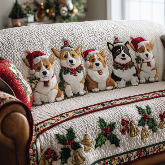 Corgi And Friends Quilted Sofa Cover Festive Couch Protector Christmas Corgi Themed Gifts Trendyhomewear - Pvr