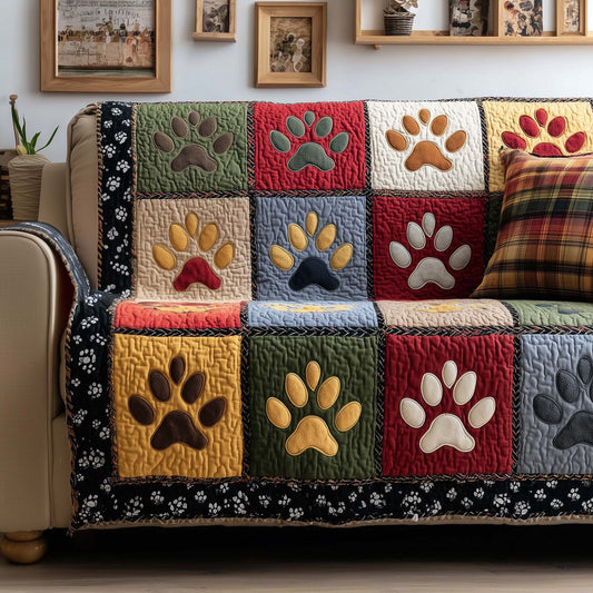Paws Patchwork Quilted Sofa Cover Festive Xmas Couch Furniture Funny Paw Inspired Gifts Trendyhomewear - Pvr