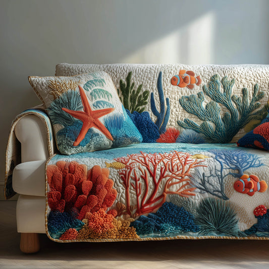 Ocean Charm Quilted Sofa Cover Holiday Couch Cushion Decor Marine Gifts For Christmas Trendyhomewear - Pvr