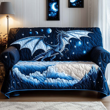 Dragon Blue Dream Quilted Sofa Cover Winter Couch Furniture Decor Dragon Gifts For Xmas Trendyhomewear - Pvr