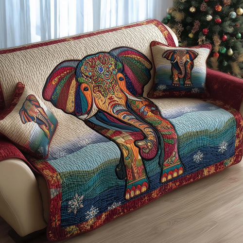 Boho Elephant Quilted Sofa Cover Xmas Holiday Sofa Protector Gifts For Elephant Lovers Trendyhomewear - Pvr