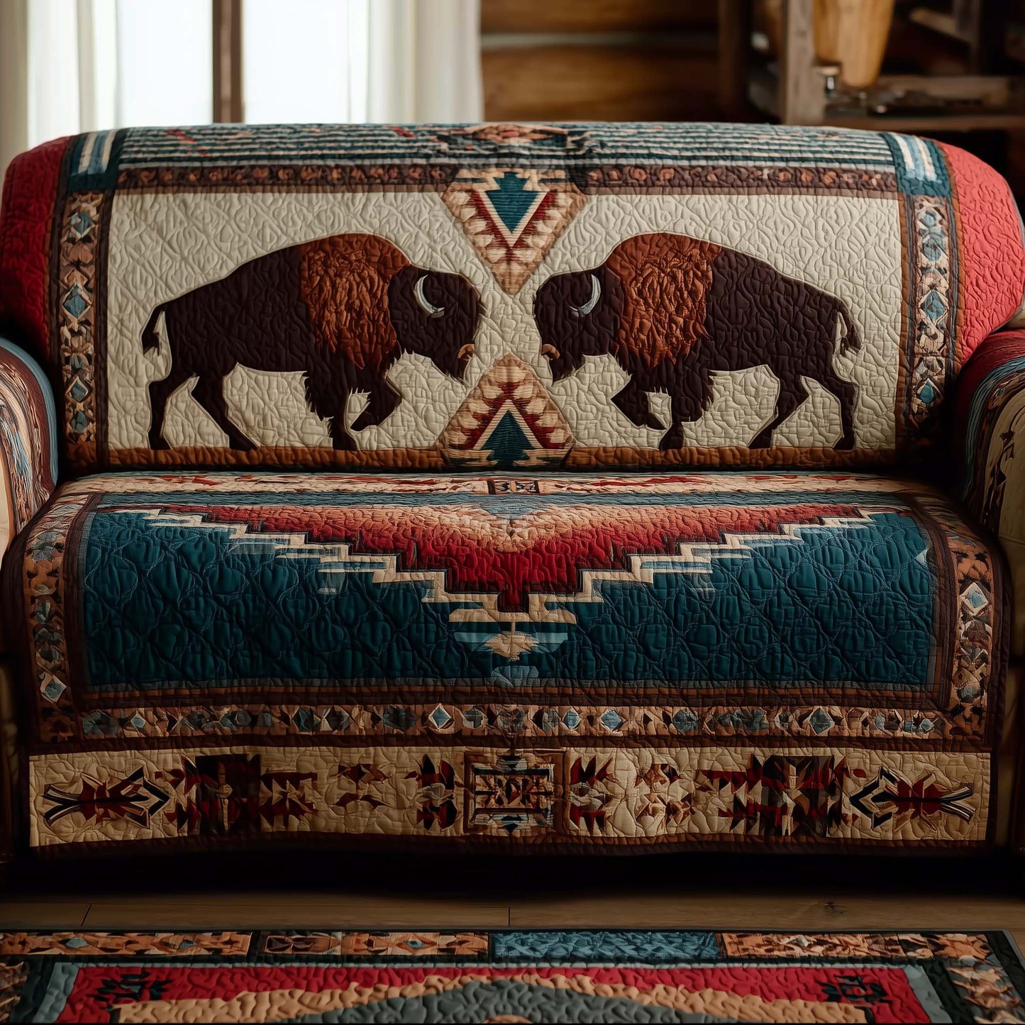 Bison Quilted Sofa Cover Christmas Sofa Protector Native American Bison Gifts For Him Trendyhomewear - Pvr