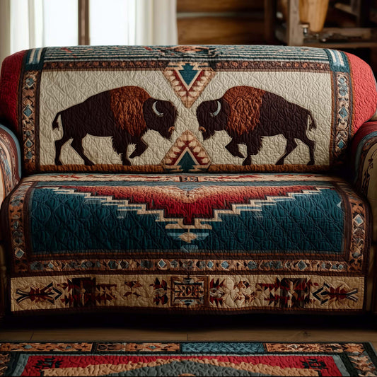 Bison Quilted Sofa Cover Christmas Sofa Protector Native American Bison Gifts For Him Trendyhomewear - Pvr