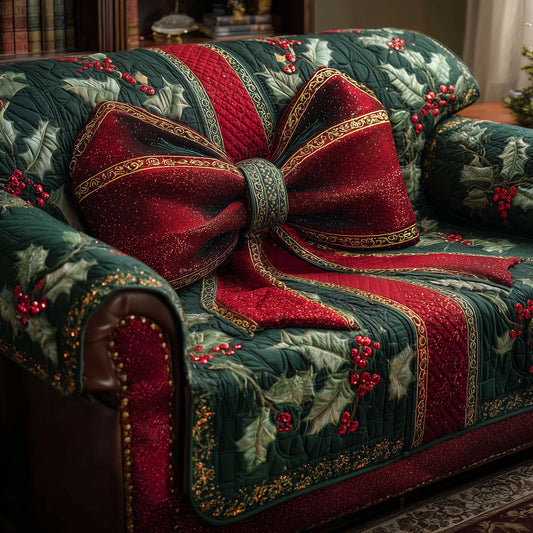 Grand Holiday Bow Quilted Sofa Cover Festive Xmas Sofa Furniture Bow Inspired Gift Ideas Trendyhomewear - Pvr