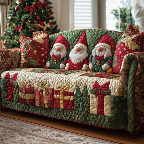 Xmas Gnomes Quilted Sofa Cover Christmas Couch Protector Unusual Gnome Gift Items Trendyhomewear - Pvr