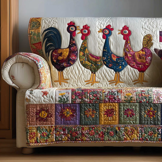 Chicken Flock Of Fun Quilted Sofa Cover Xmas Holiday Couch Cushion Funny Chicken Gifts Trendyhomewear - Pvr