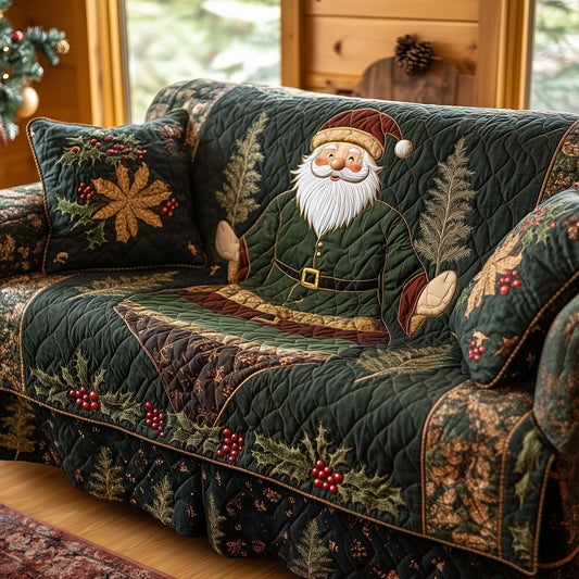 Woodland Santa Quilted Sofa Cover Xmas Holiday Couch Protector Winter Santa Themed Gifts Trendyhomewear - Pvr