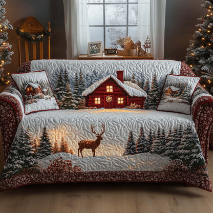 Cabin Peaceful Winter Quilted Sofa Cover Christmas Sofa Pad Cabin Decoration Xmas Gifts Trendyhomewear - Pvr
