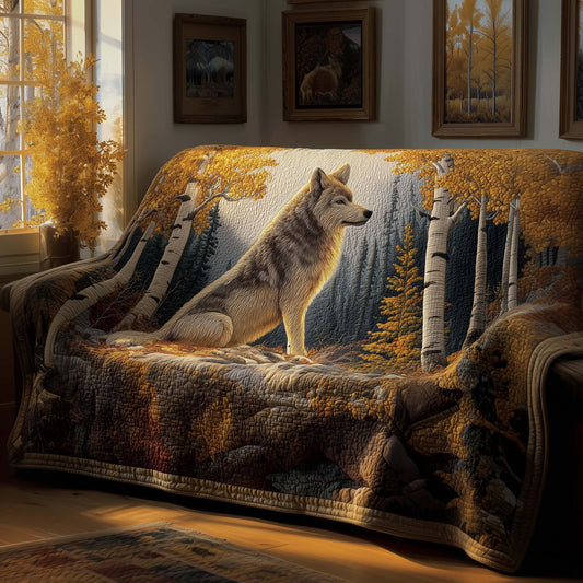 Autumn Wolf Quilted Sofa Cover Christmas Couch Protector Unique Wolf Present Items Trendyhomewear - Pvr