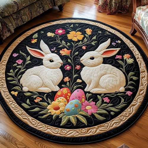 Cherished Bunny Couple Quilted Round Mat Holiday Living Decorations Birthday Gifts For Rabbit Lovers