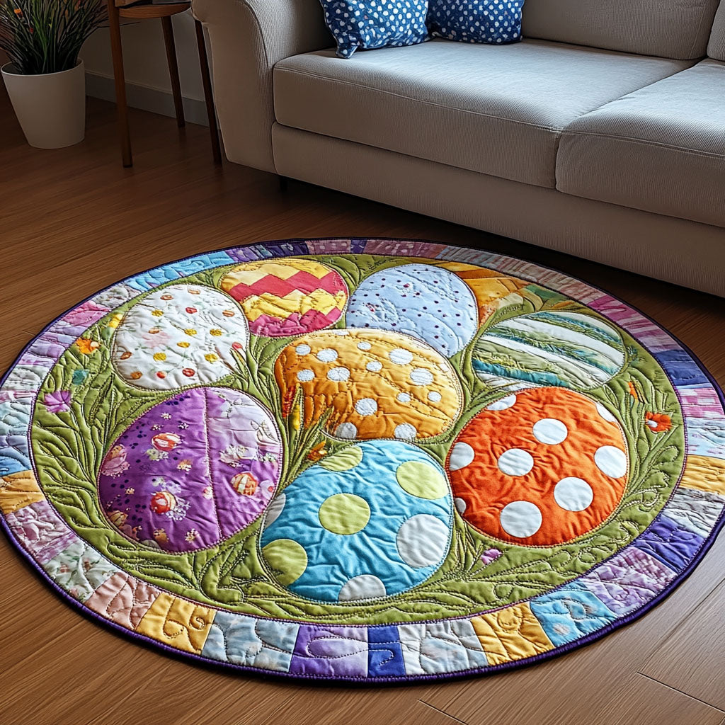 Egg Patterns Quilted Round Mat Cute Holiday Room Decor Best Gifts For Family