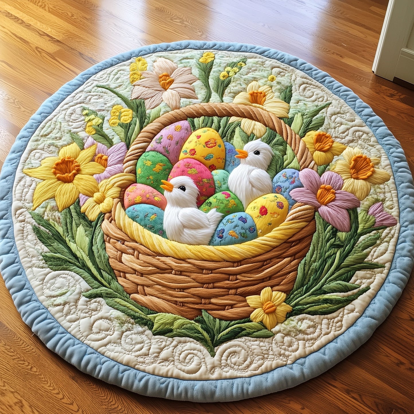 Easter Chicken Quilted Round Mat Cute Holiday Room Decor Best Gifts For Family