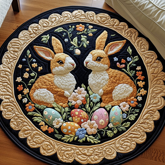 Springtime Bunny Duo Quilted Round Mat Easter Holiday Room Decor Unique Gifts For Couple