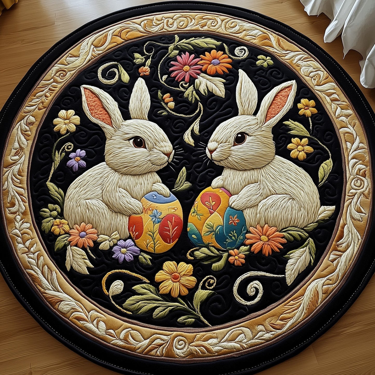 Cherished Bunny Couple Quilted Round Mat Holiday Living Decorations Great Gift For Bunny Owners