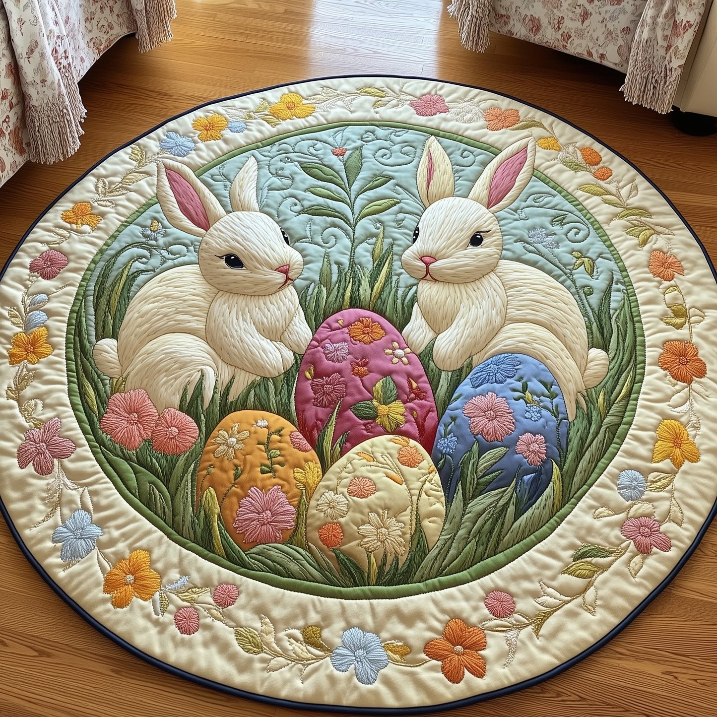 Cherished Bunny Couple Quilted Round Mat Holiday Living Decor Great Gift For Girlfriend