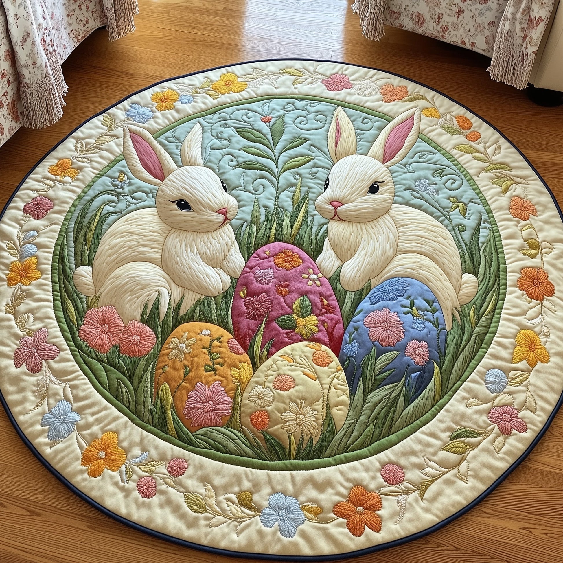 Cherished Bunny Couple Quilted Round Mat Holiday Living Decor Great Gift For Girlfriend