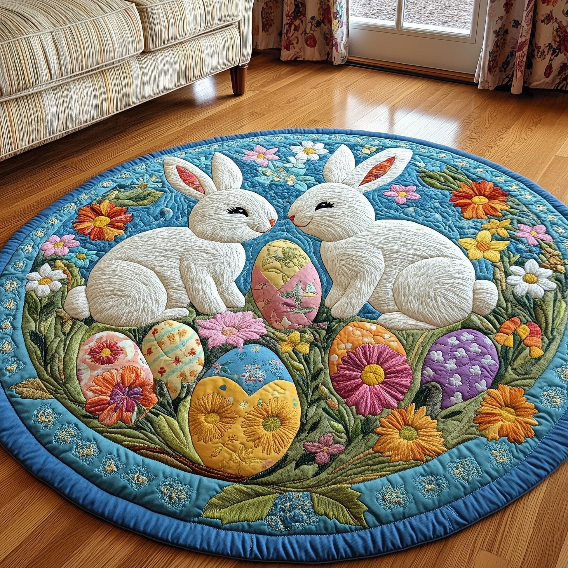 Cherished Bunny Couple Quilted Round Mat Holiday Living Decor Birthday Gifts For Your Lover