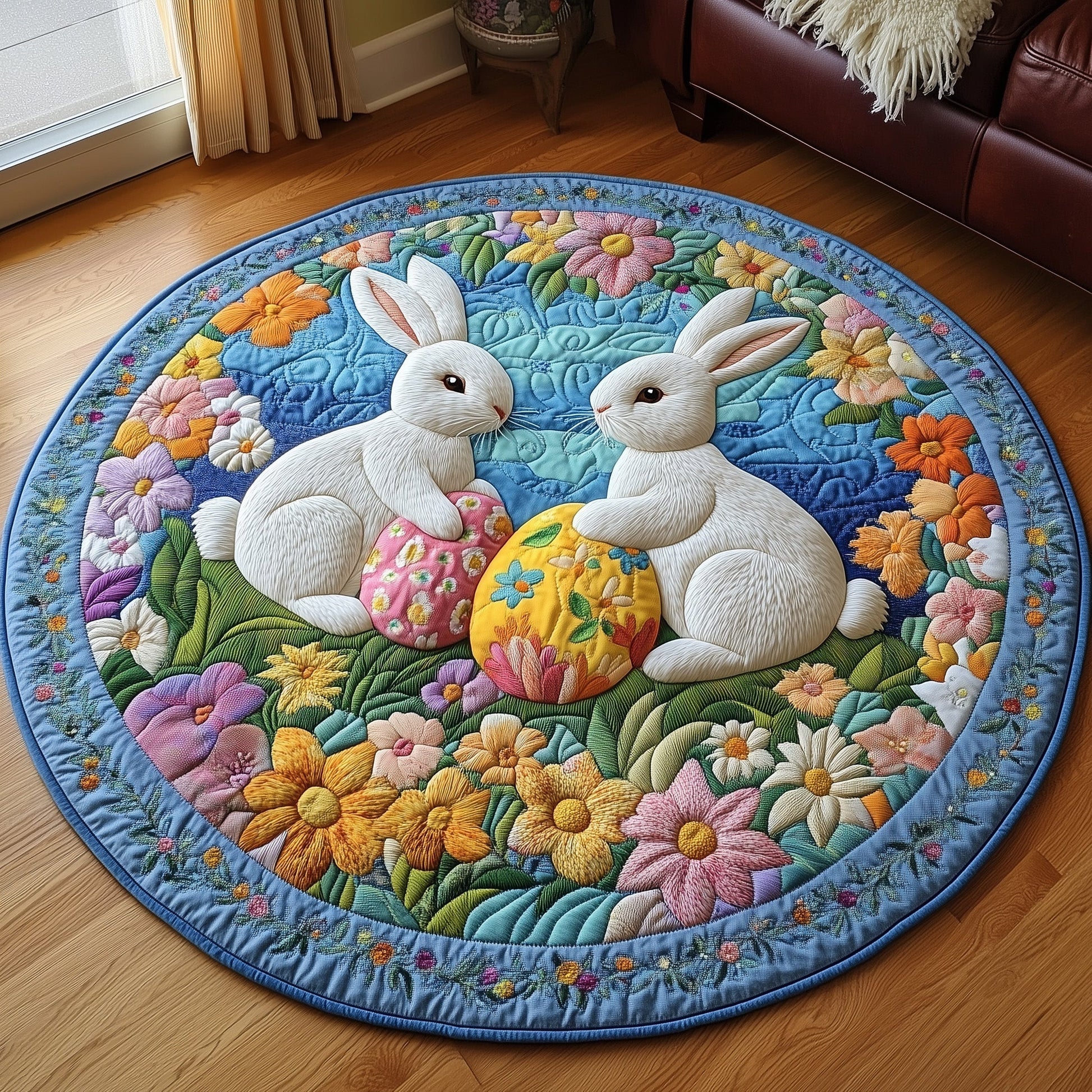 Cherished Bunny Couple Quilted Round Mat Holiday Living Decor Great Gift For Couple