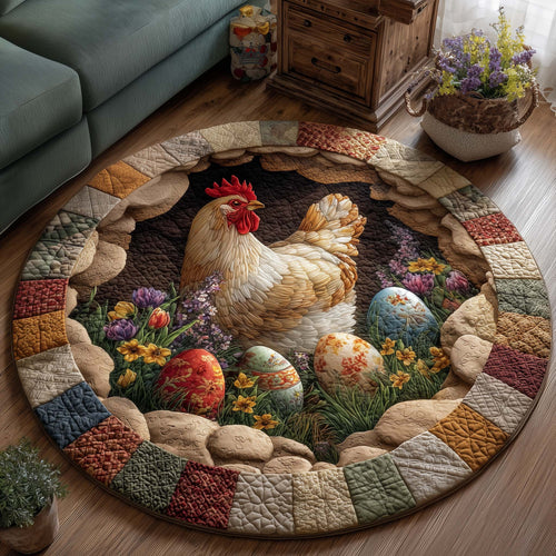 Spring Blessing Quilted Round Mat Easter Holiday Room Decor Chicken Gifts For Him Her