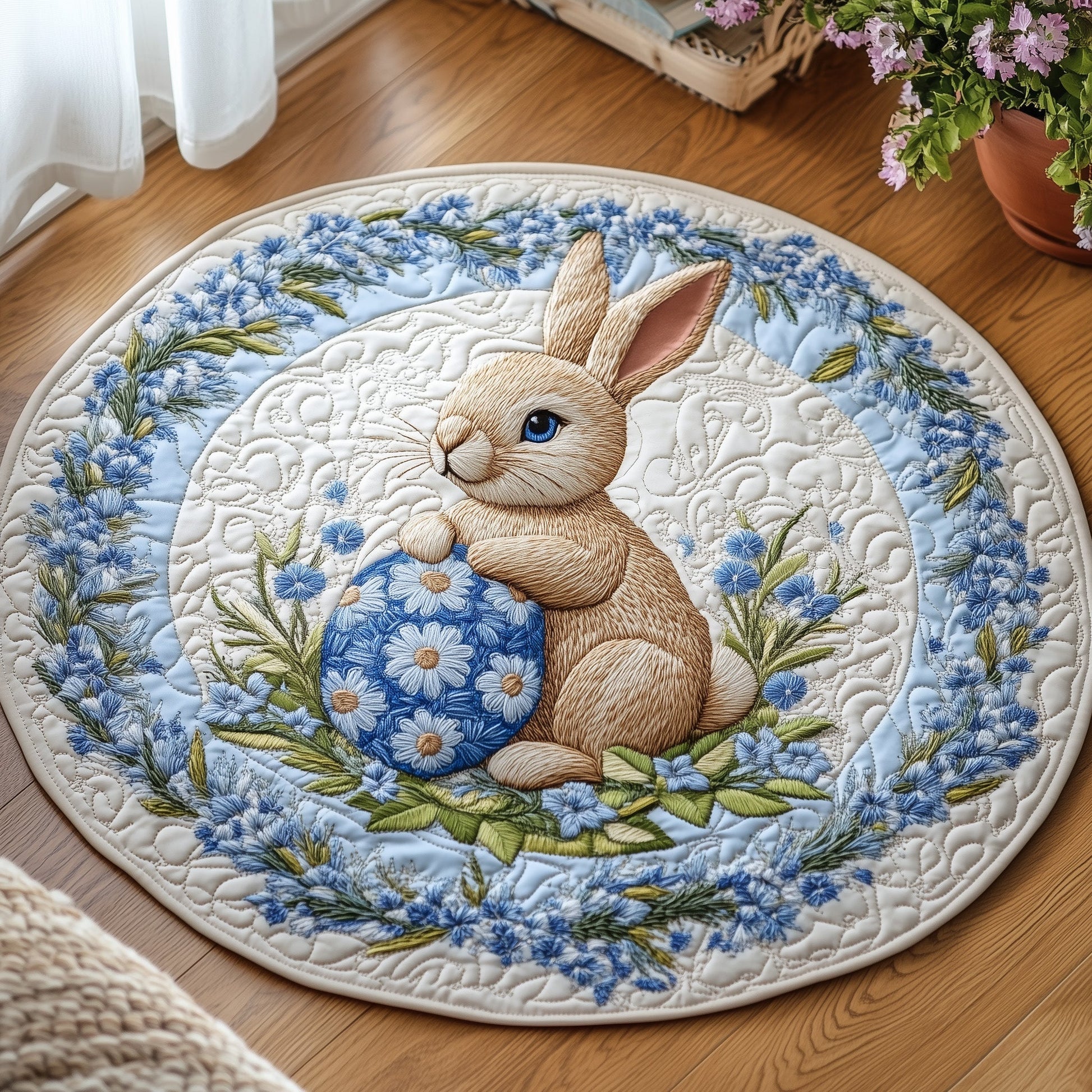 Bunnies And Blooms Quilted Round Mat Holiday Living Decorations Cute Gift For Mother