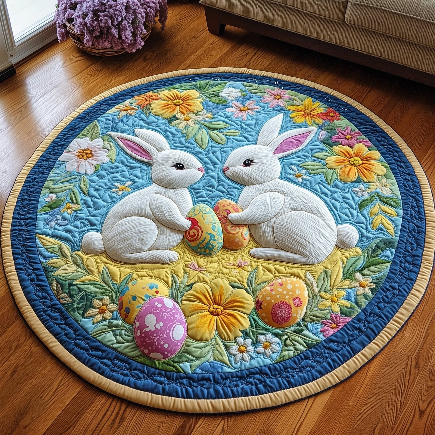 Cherished Bunny Couple Quilted Round Mat Holiday Living Decorations Birthday Gifts For Friend