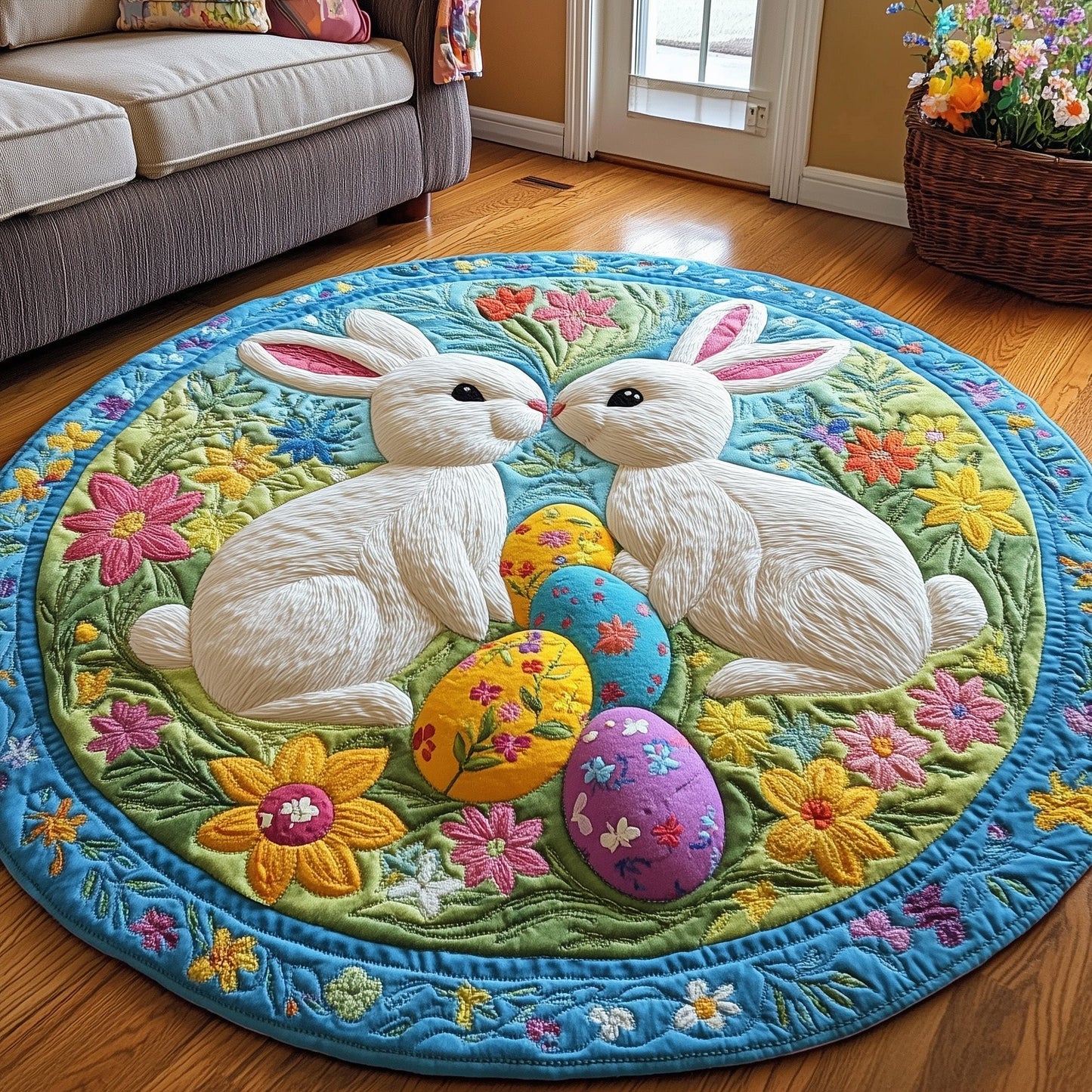Cherished Bunny Couple Quilted Round Mat Holiday Living Decor Birthday Gifts For Best Friend