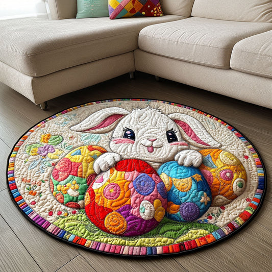 Happy Bunny Quilted Round Mat Cute Holiday Room Decor Best Gifts For Bunny Lovers