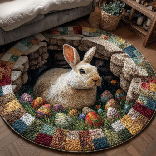 Spring Blessing Quilted Round Mat Easter Holiday Room Decor Best Gifts For Rabbit Owners