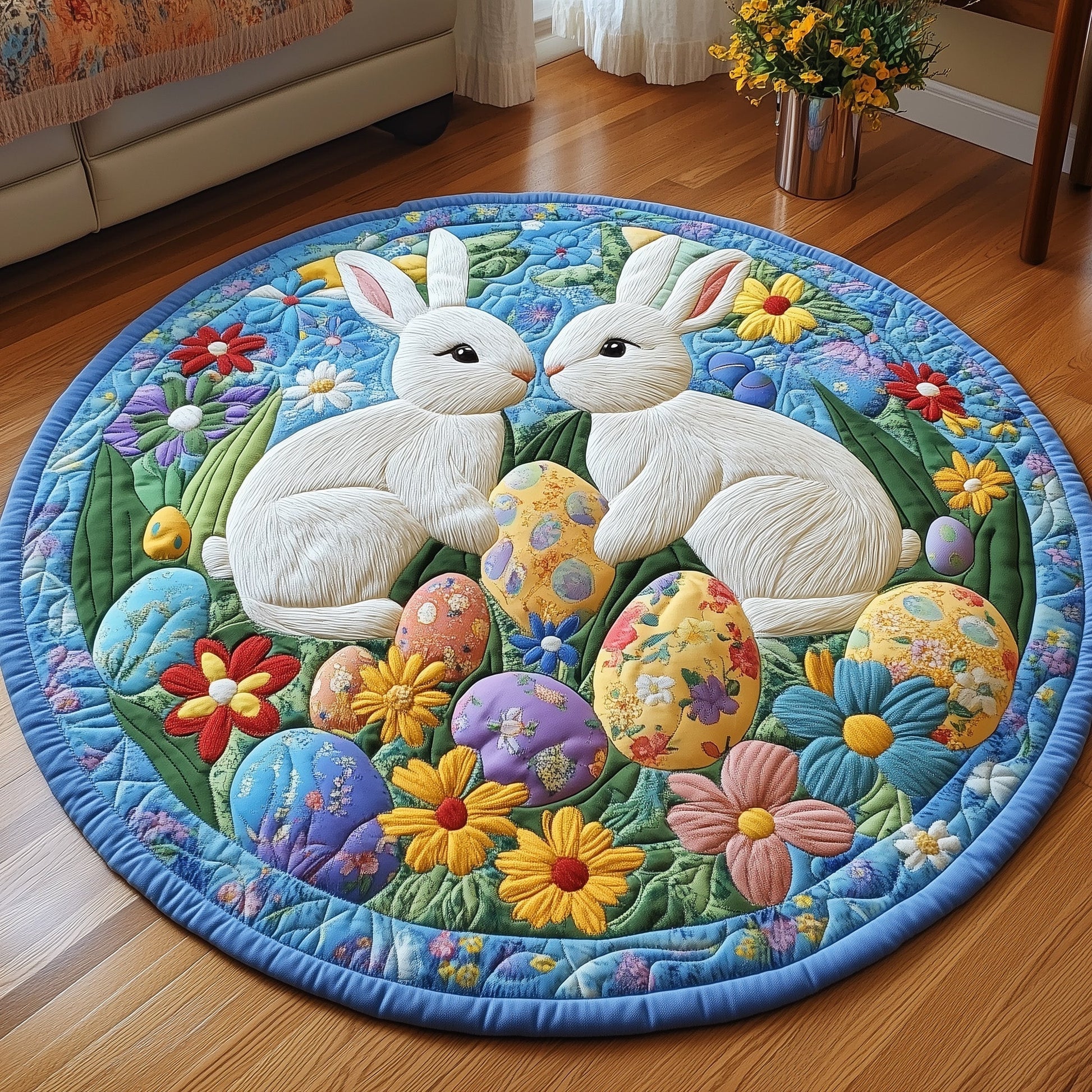 Cherished Bunny Couple Quilted Round Mat Holiday Living Decor Great Gift For Boyfriend