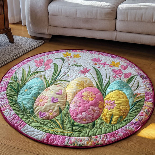 Pastel Eggs Quilted Round Mat Cute Holiday Room Decor Best Gifts For Grandma