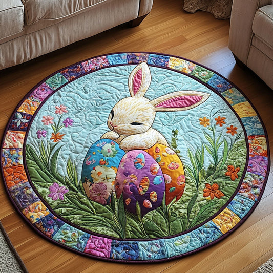 Colorful Bunny Quilted Round Mat Cute Holiday Living Decor Cute Chicken Gifts For Daughter
