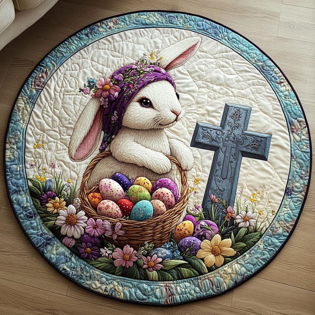 Floral Bunny Quilted Round Mat Cute Holiday Room Decor Best Gifts For Mother