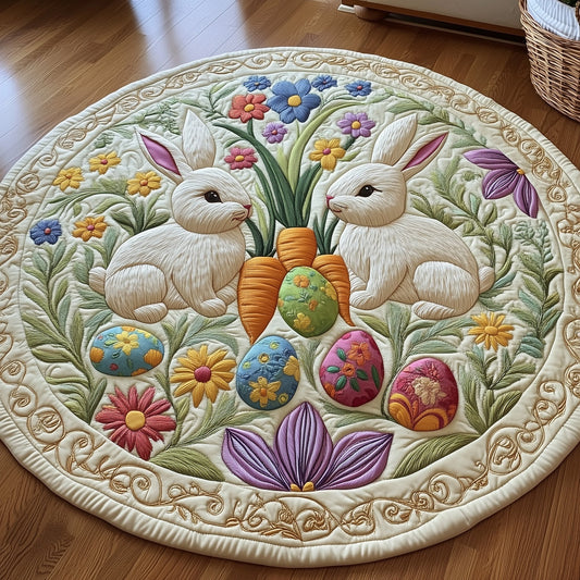 Springtime Bunny Duo Quilted Round Mat Easter Holiday Room Decor Unique Gifts For Boyfriend
